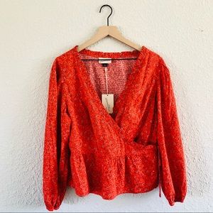 Universal Thread Red Floral Wrap Peplum Top